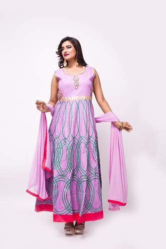 Ghera Salwar Suits - Silk Blend, 54 Inches, Lavender | Zari Work, Elegant Design, Comfortable Fit