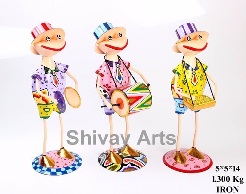 Figurine Metal Iron Deco Painted Musicians Showpiece - Set Of 3