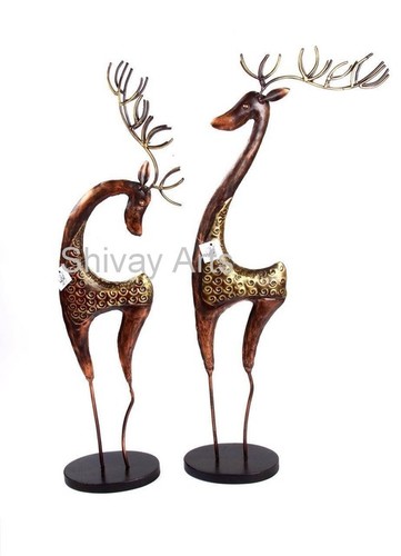 Metal Iron Handcrafted Deer Figurine Showpiece - Set Of 2 Use: Home Decoration