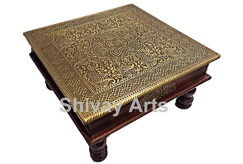 Wooden & Brass Beautifully Handcrafted Chowki / Bajot