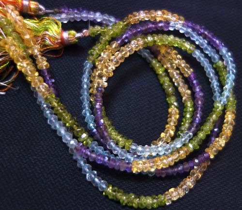 Faceted Rondelle - 13 Inch Strand Natural Multi 4 Color, 3mm-4mm Micro Faceted Crystal Gemstones