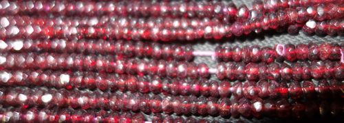 Garnet Faceted Rondelle - 13 Inch Strand, 3mm-4mm Micro Faceted, Shiny Red Natural Gemstones, 20-50 Grams Weight