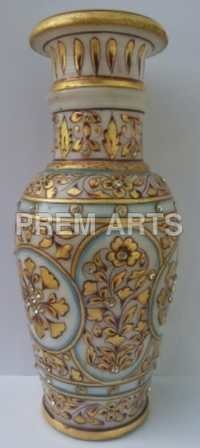 Marble Flower Vase - Handmade Stone Art | 9 Inches, Multi-colored, Hand-painted For Home And Office Decoration