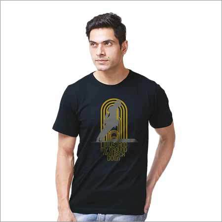 Men's Printed Round Neck Half Sleeve Navy Blue T-Shirt