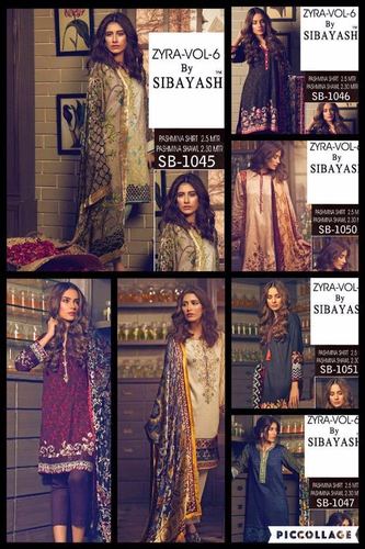 PASHMINA Shirt N Shawl - 7-Piece Set, Beige, Soft Pashmina, Elegant Design