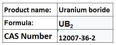 Uranium Boride - Ub2 Compound, 12.7 G/cmâ³ Density, 2150â°c Melting Point | High Stability, Water Insoluble, Nuclear Applications