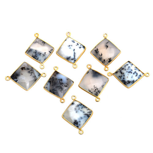 Square Sterling Silver Dendritic Opal Gold Plated Pendant