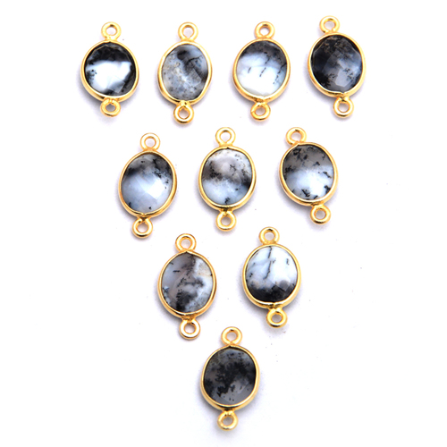 Dendritic Opal Gold Plated Oval Shape Connector