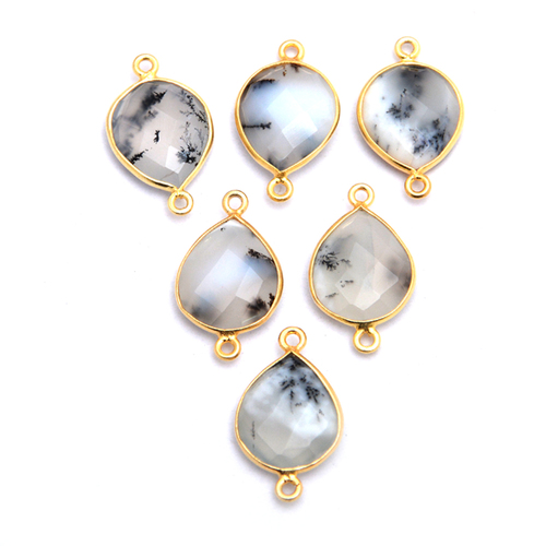 Gold Plated Dendritic Opal Pear Shape Bezel Connector