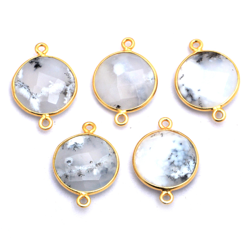 Round Shape Dendritic Opal Sterling Silver Connector