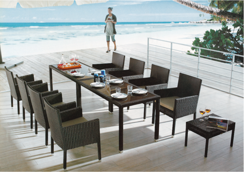 Compact Style Outdoor Wicker Dining Table Set No Assembly Required