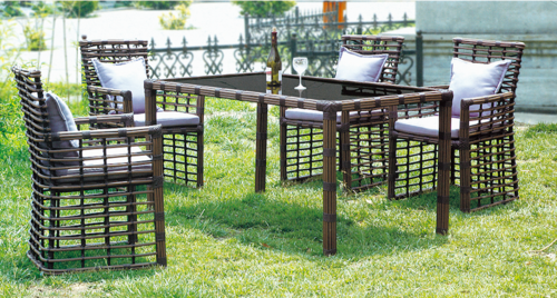 Cane Style Outdoor Wicker Dining Table Set No Assembly Required