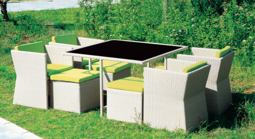 Day Lounger Style Wicker Dining Table Set No Assembly Required