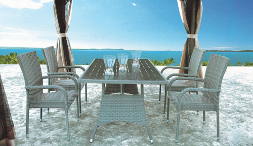 Outdoor Wicker Dining Set - MS Powder Coated Or Aluminium Frame, 44x46x37x74 Cms Chair & 60x60x56 Cms Table, Multi-Color PE Rattan, High Quality Acrylic Cushions, Customization Available