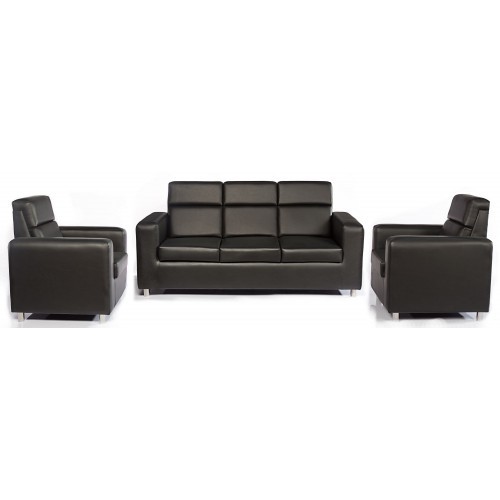 3+1+1 Black Leather Sofa
