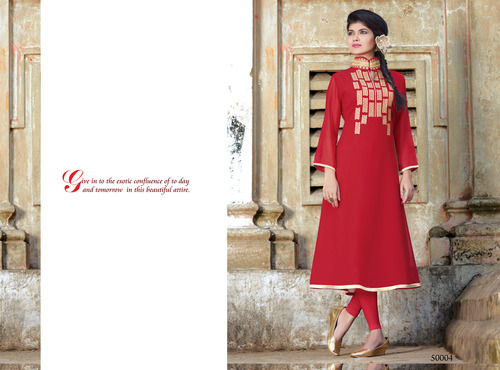 Trendy Kurtis - Cotton Blend, Size L/XL, Red Printed Design | Simple 3-4th Sleeve for Ladies