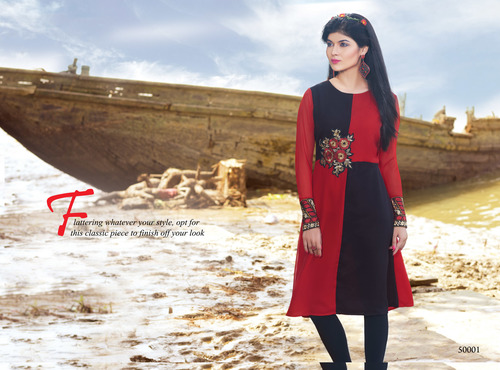Red And Black Fancy Embroidered Kurtis