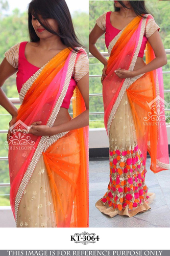 Orange Fancy Designer Work Saree