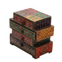 Wooden Embossed Multicolor Four Drawers Box