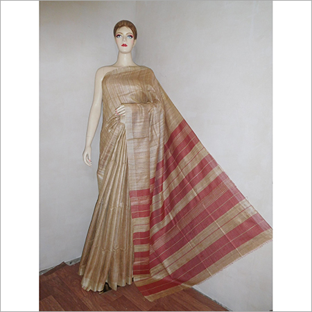 Designer Silk Saree - Tussar & Ghicha Silk, 6.40 Mtrs Length, Cream Color | Alluring Prints, Smooth Texture, Skin Friendly, Handloom Craftsmanship