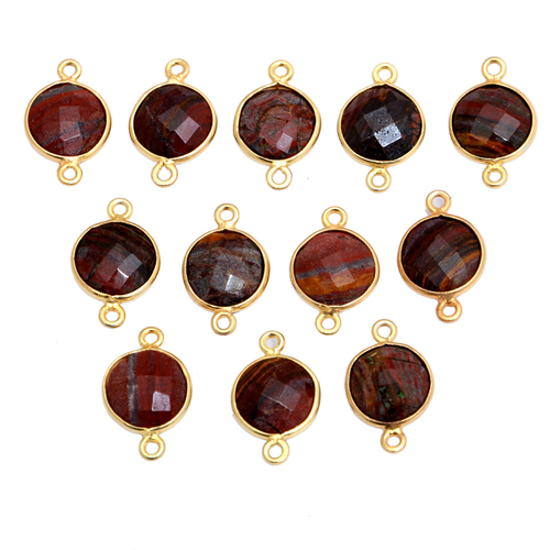 Sterling Silver Mookaite Jasper Gold Plated Round Shape Connector