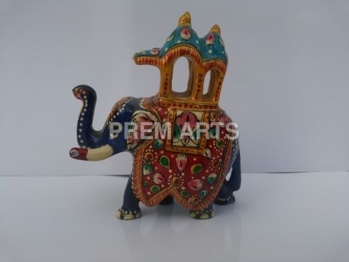 Enamel Work Royal Elephant - Ceramic, 3 Inches | Multi Color, Folk Art Design, Antique Imitation, Ideal for Home Decoration & Religious Activities