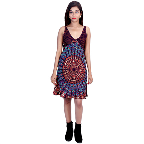 Brown Rayon Mandala Dress