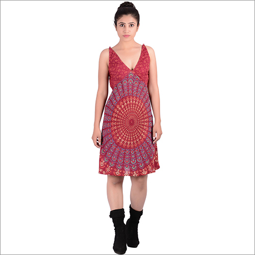 Maroon Rayon Mandala Dress