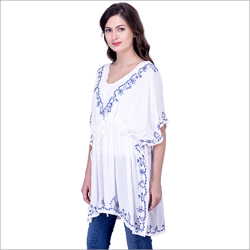 White Rayon Embroidery Kaftan White Rayon Embroidery Kaftan