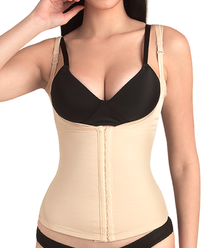 Women Open Bust Tummy Shaper - Polymide Nylon, Sizes M-XXXL, Beige | Lightweight, 4-Way Stretch, Adjustable Straps, High Compression, Invisible Under Clothes