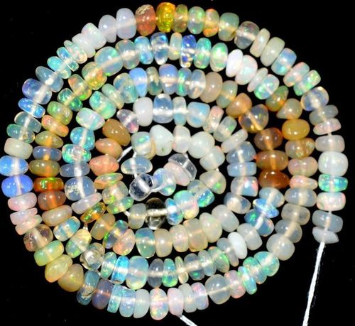 Ethiopian Opal Rondelle Necklace - 15" 4mm Strand, Multi-color Natural Opal Beads