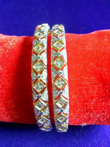 Diamond Look Costume Bangles - Copper Alloy, 80 Grams | Ethnic Style, Fashion Jewelry with Zircon for Parties and Weddings