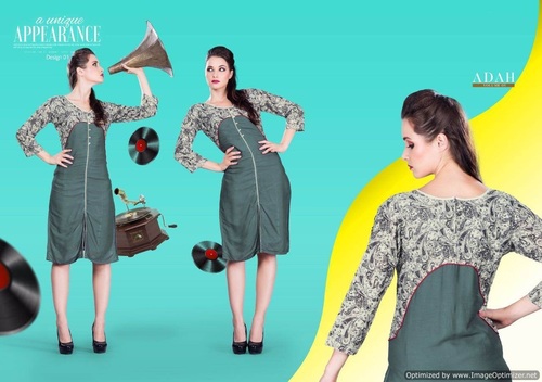 Rayon Cotton Printed Designer Kurtis - Cotton, Size L/XL, Green, 3-4th Sleeve Style | Simple Plain Design for Ladies