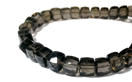 Faceted Rondelle - 6-8mm Natural Smoky Quartz Cube Loose Beads Strand | Black Faceted Shape, 8-Inch Length for Versatile Jewelry Design
