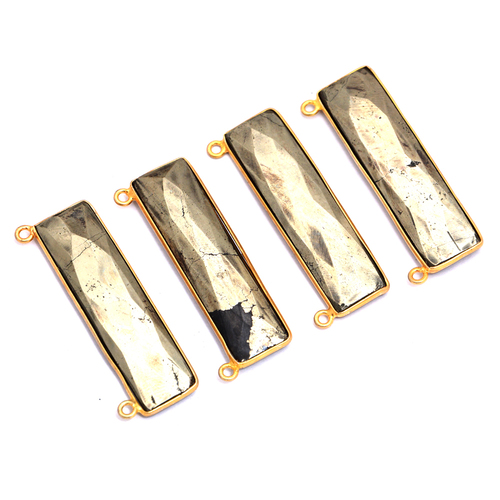 Gold Plated Pyrite Sterling Silver Rectangle Pendant