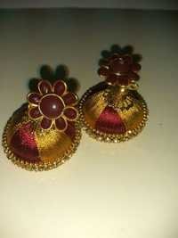 Designer Silk Thread Earrings - Metal, 1.5 Cm Diameter, Burgundy | Lightweight, Elegant Design, Intricate Patterns, Perfect Gift, Stylish Accessory
