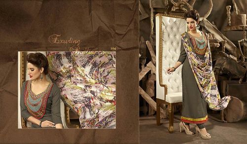 Pashmina Digital Printed With Embroidered