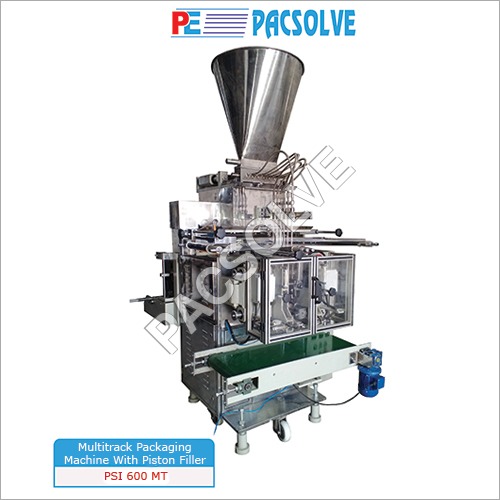 Multitrack Packaging Machine With Piston Filler