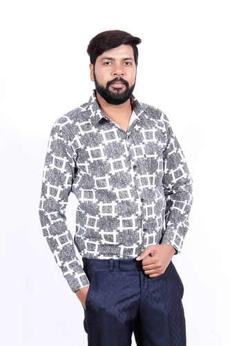 London Looks Men's Formal Shirt - Cotton, Size L/M | No Fade, Washable, Full Sleeves, Print Pattern