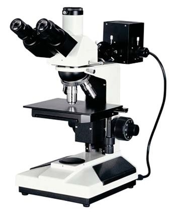 White Trinocular Upright Metallurgical Microscope