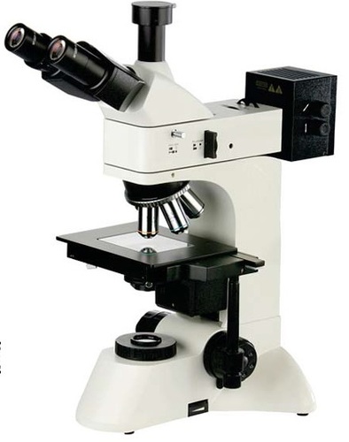 White Trinocular Upright Metallurgical Microscope