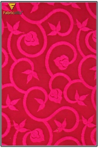 Fancy Embroidery Fabric (827) - Cotton Blend, 44 Inches, Pink | Elegant Floral Design, Soft Texture, Durable, Versatile Use