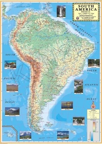 Multi Colour South America Physical Map