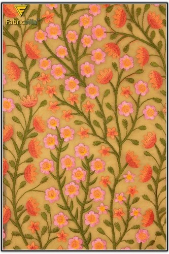 Fancy Embroidery Work (853) - Silk Blend 1m x 1.5m Peach, Floral | Elegant Design, Intricate Detail, Versatile Use