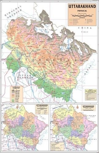 Multi Colour Uttarakhand Physical Map