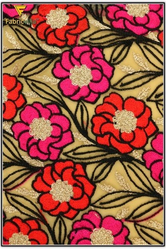 Zari With Multi Thread Work(996) - Fabric 100cm, Pink | Intricate Embroidery, Multi-Thread Work, High Touch-Up