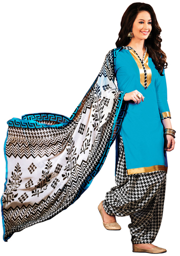 Cotton Salwar Kameez - Glaze Cotton Top 2.20 Mtr, Cotton Bottom 2.40 Mtr, Chiffon Multi-Colour Dupatta | Printed, Unstitched, Traditional, Comfortable