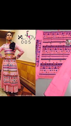 DIGITAL PRINTED DRESS - Benglory Silk, Free Size Up to 46", Pink | Digital Print, Semi-Stitched