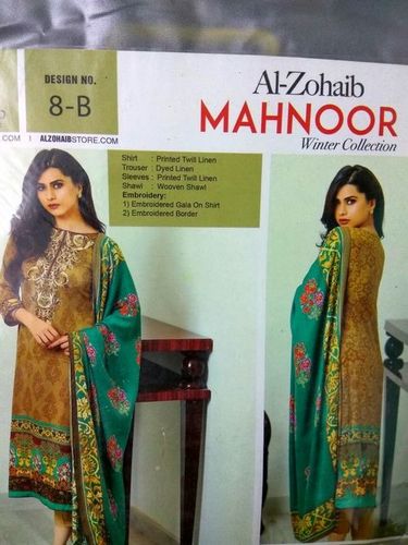 Printed Twill Linen With Embroidery