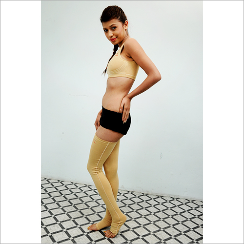Long Stocking - Nylon Spandex, Customizable Size, Beige | Medium Compression, Soft Fabric, Comfortable Fit, Easy to Wear